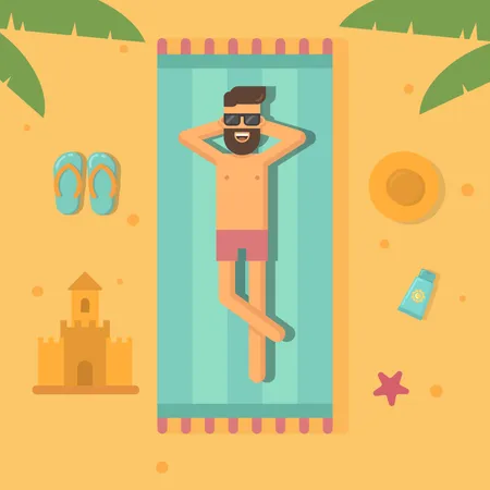 Man sunbathing at the beach Illustration