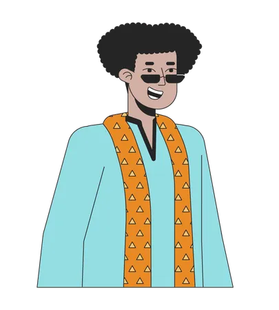 Traditional Kurta Hispanic Man Sunglasses 2 D Linear Cartoon Character Smiling Male Isolated Line Vector Person White Background Hindu Festival Of Lights Deepawali Color Flat Spot Illustration Illustration