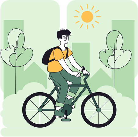 Man support eco-friendly transport by riding bicycle  Illustration