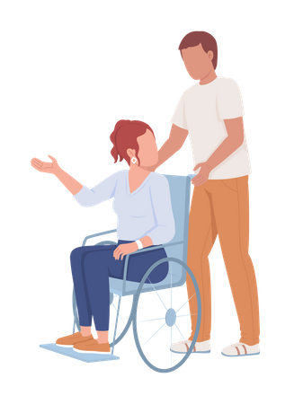 Man Supports Lady On Wheelchair Illustration