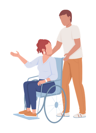 Man Supports Lady On Wheelchair  Illustration