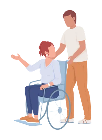 Man Supports Lady On Wheelchair  Illustration