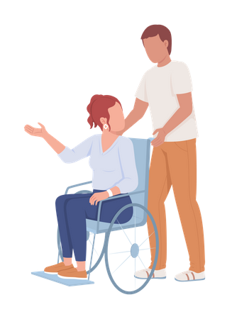 Man Supports Lady On Wheelchair  Illustration