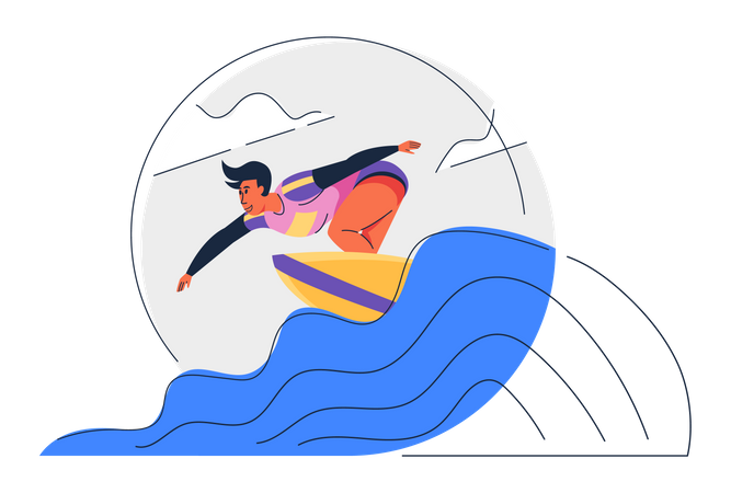 Man surfing in sea Illustration