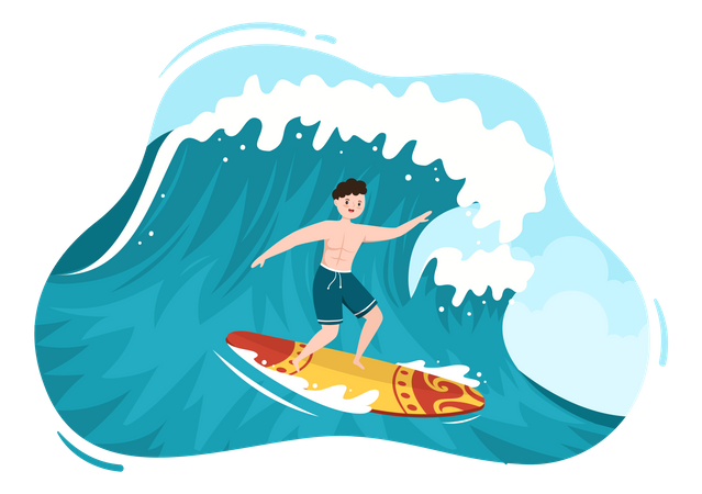 Man surfing in sea Illustration
