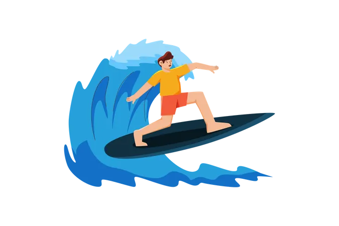 Man Surfing in sea  Illustration