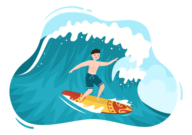 Man surfing in sea  Illustration