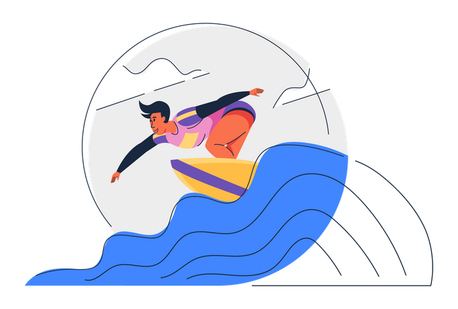 Man surfing in sea  Illustration