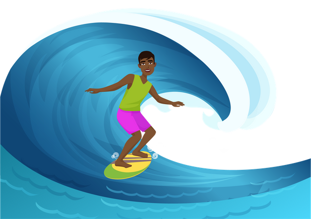 Man surfing waves Illustration