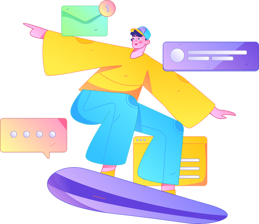 Man surfing while checking mail  Illustration