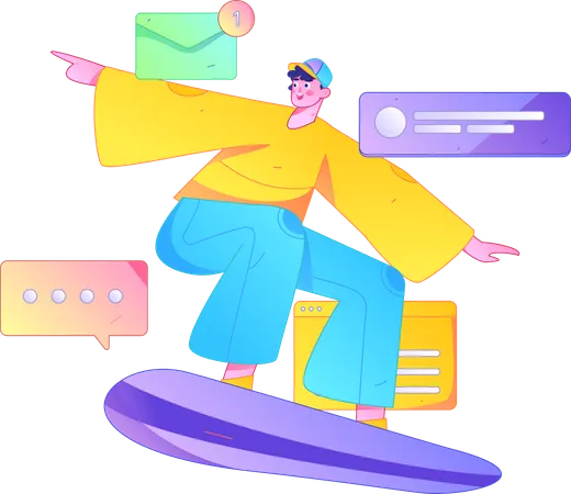 Man surfing while checking mail  Illustration