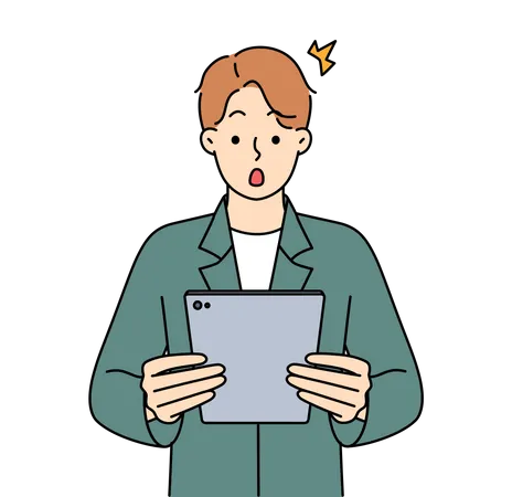 Man surprised while looking at tablet Illustration