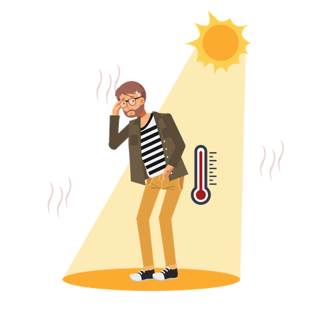 Man sweating under burning sun Illustration