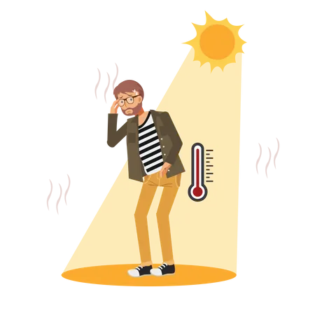 Man sweating under burning sun Illustration