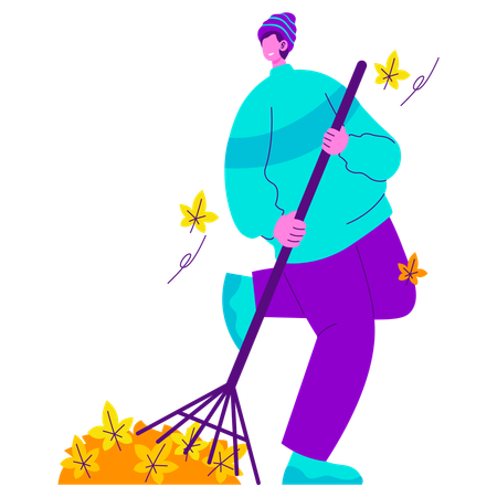 Man Sweeping Leaves  Illustration