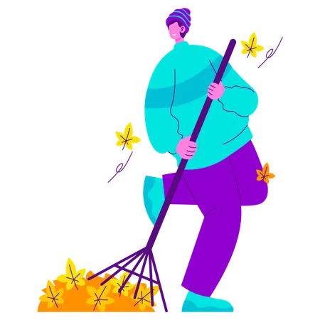 Man Sweeping Leaves  Illustration