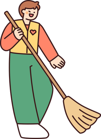 Man Sweeping Yard  Illustration