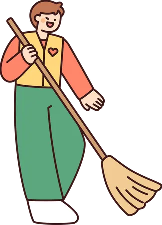 Man Sweeping Yard  Illustration