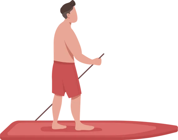 Man swimming to paddleboard  Illustration