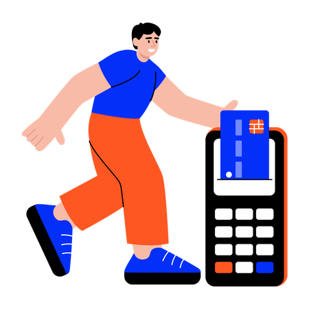 カード決済端末を使用する男性  イラスト