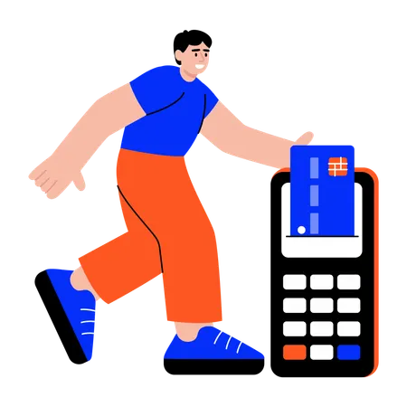 カード決済端末を使用する男性  イラスト
