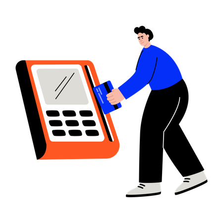 男性がクレジットカードをスワイプする  イラスト