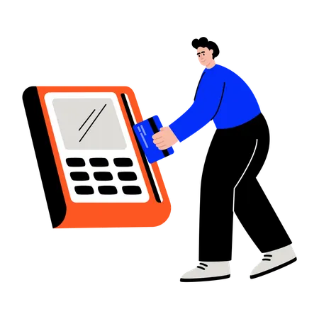 男性がクレジットカードをスワイプする  イラスト