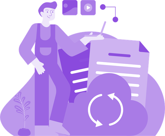 Man Synchronizing Cloud File  Illustration