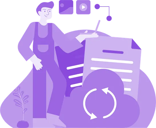 Man Synchronizing Cloud File  Illustration