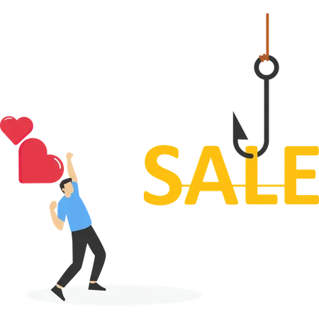 Man takes advantage of online sale shopping  Illustration