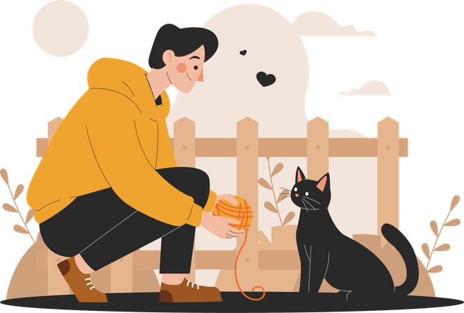 Man takes cat out to play  Illustration