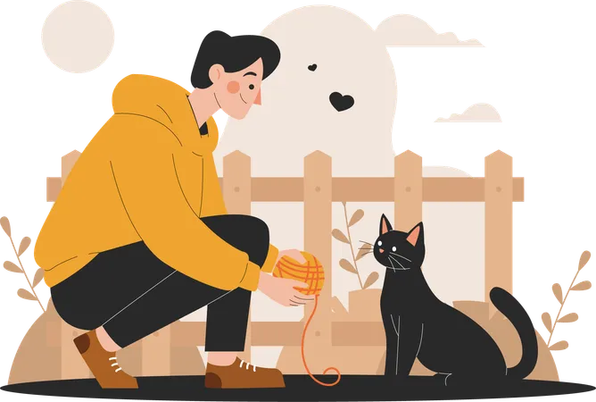 Man takes cat out to play  Illustration