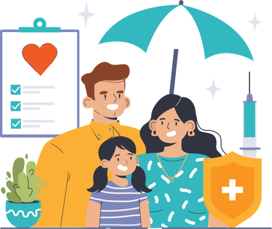 Man takes family insurance  Illustration