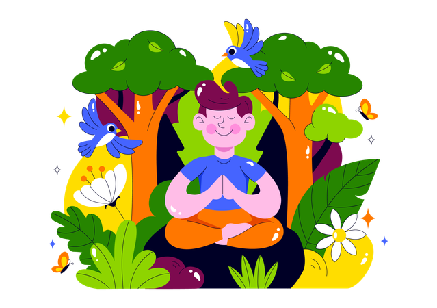 Man takes Forest Bathing  Illustration