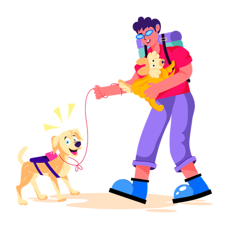 Man takes his Dog on Vacation  Illustration