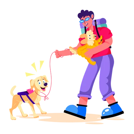 Man takes his Dog on Vacation  Illustration