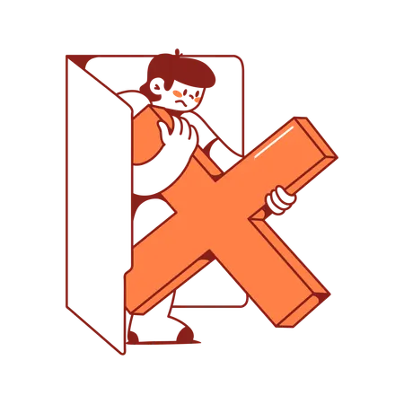 Man takes large cross out of the door  Illustration