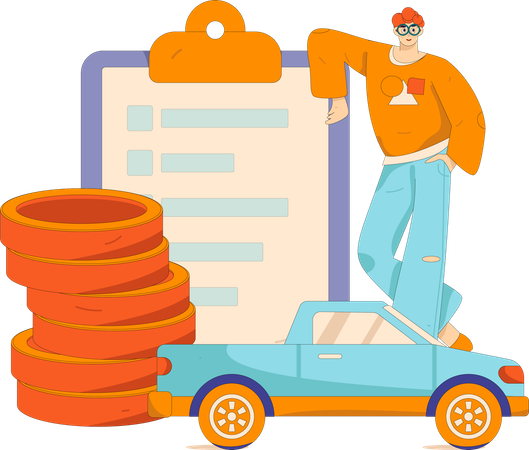 Man takes loan for new car  Illustration