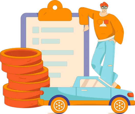 Man takes loan for new car  Illustration