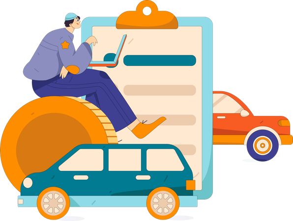 Man takes online car insurance  Illustration