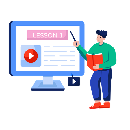 Man takes Online lecture  Illustration