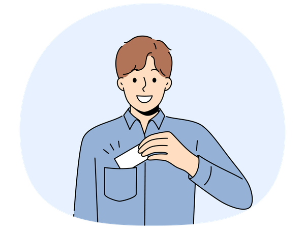 Man takes out business card from pocket to exchange contacts with potential partner  Illustration