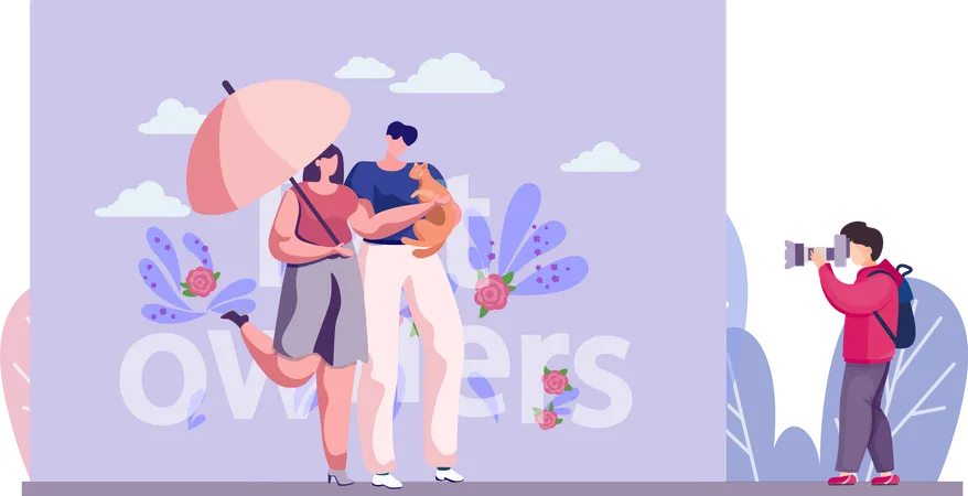 Man takes photo of young people in love  Illustration