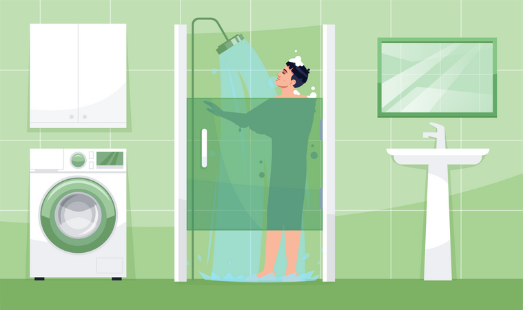 Man takes shower Illustration