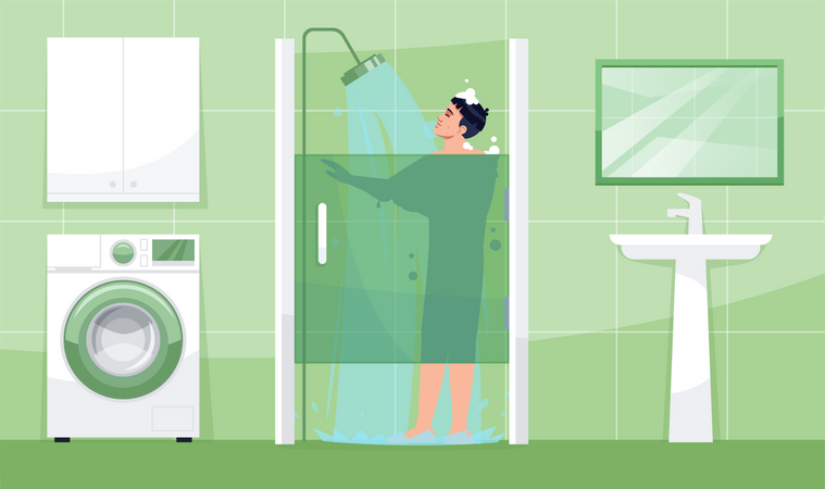 Man takes shower  Illustration