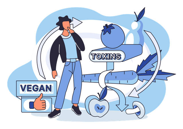 Man takes vegan toxins  Illustration