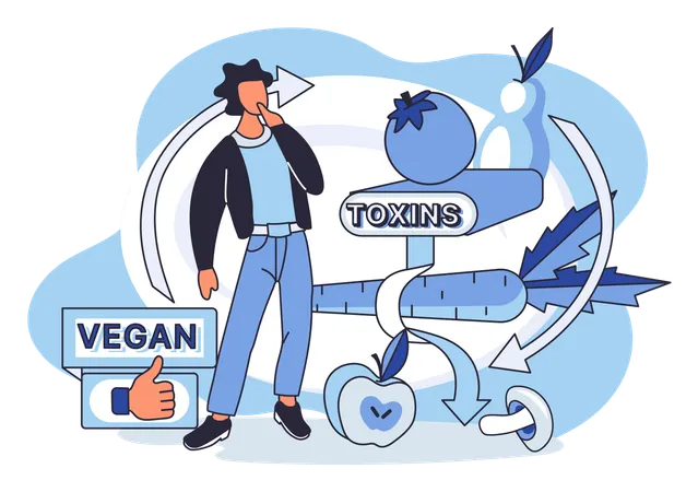 Man takes vegan toxins  Illustration