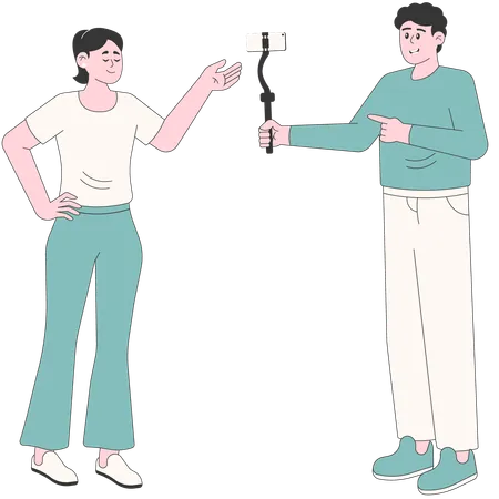 Man Taking a Photo of His Woman Partner  Illustration