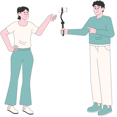 Man Taking a Photo of His Woman Partner  Illustration