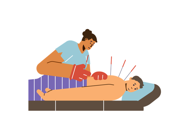 Man taking Acupuncture back and spine treatment using needles  Illustration